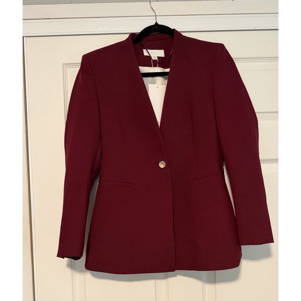 Zara Maroon Blazer No Lapel Lapelless Luxury Blazer Gold Capsule Workwear City